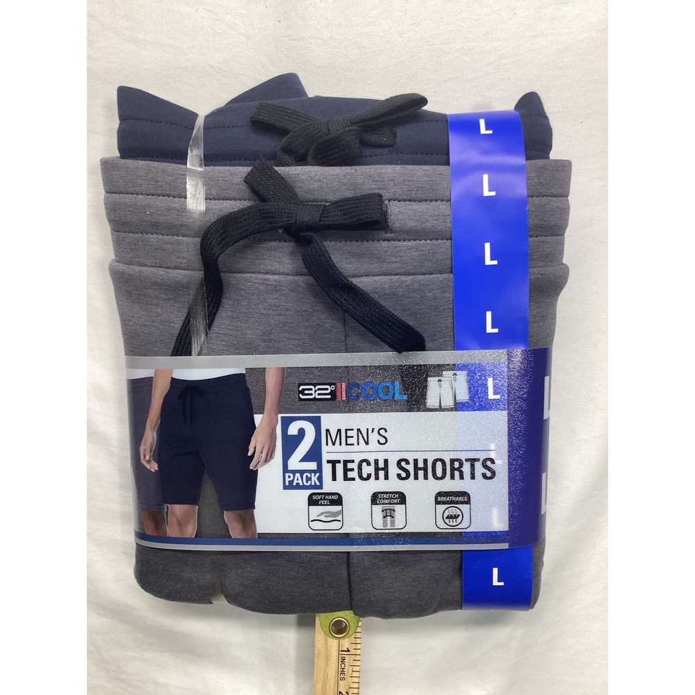 32 Degrees Cool Mens Tech Shorts 2 Pack HT Stingray Navy Blue Large NWT